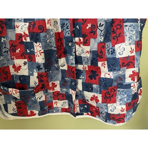 Vintage Anthony Richards Granny Apron Smock Checkered Floral Pearl Snap Large - Picture 5 of 6